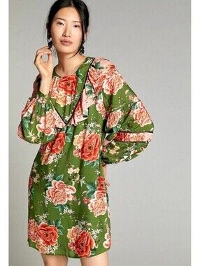Farm Rio Elinor Tunic Dress - S Green Pink. Flora Long Sleeve Boho Twee Cottage